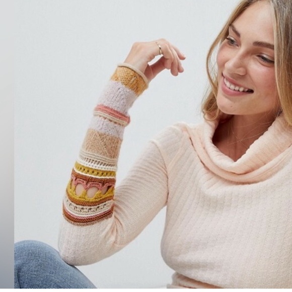 Free People Mixed Up Cuff Thermal Top Peach Size Large - Picture 3 of 12